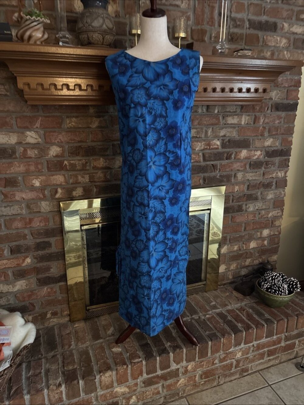 Vintage Charmode Sears & Roebuck  Blue Sleeveless Cotton Dress Long Size S/M
